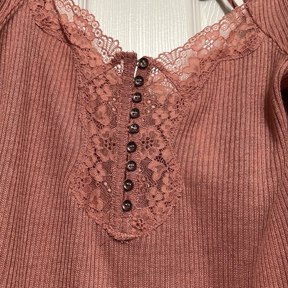 Vici Isn't It Romantic Lace Henley Top - Picture 6 of 7